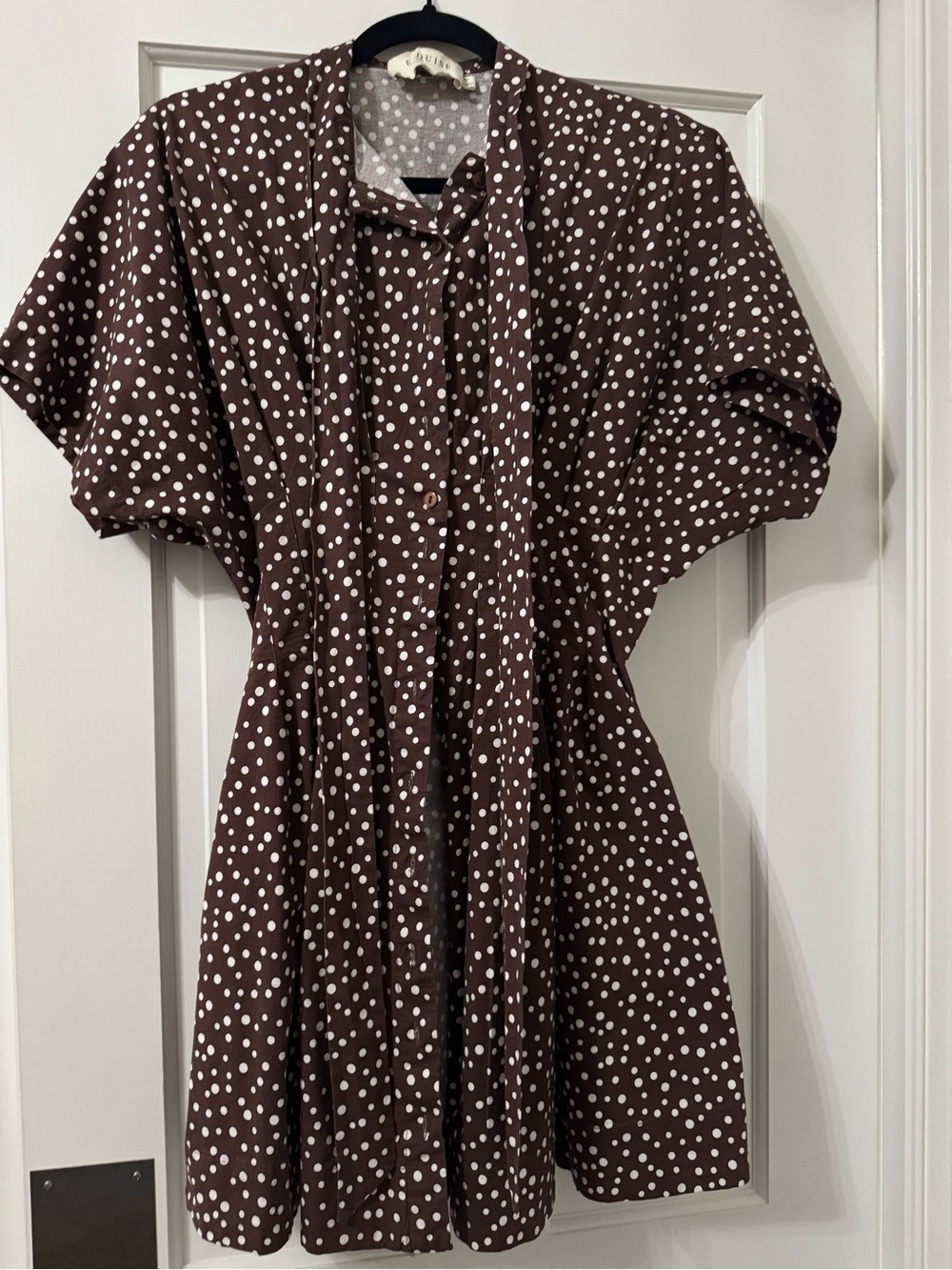 Anthropologie Exquise Tobie Brown Polka Dot Short-Sleeve Dress - Brown - Size M - Picture 9 of 9
